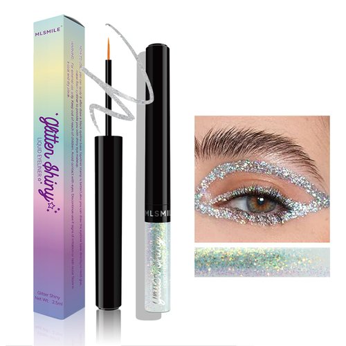 Silver Glitter Eyeliner Liquid Eyeshadow Long-lasting Waterproof Diamond Glitter Eyeliner, Ultra-Fine Tip Smudge proof Quick-Drying Colorful Gel Eyeliners Pen Flash Color Eyeliner Eye Makeup (01#)