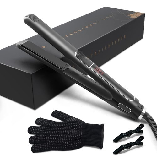 Duyfioa Hair Straightener, 1 inch Professional Ceramic Flat Iron with Negative Ion and Digital Controls, Dual Voltage Flat Iron for Long Short Hair with Glove