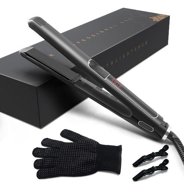 Duyfioa Hair Straightener, 1 inch Professional Ceramic Flat Iron with Negative Ion and Digital Controls, Dual Voltage Flat Iron for Long Short Hair with Glove