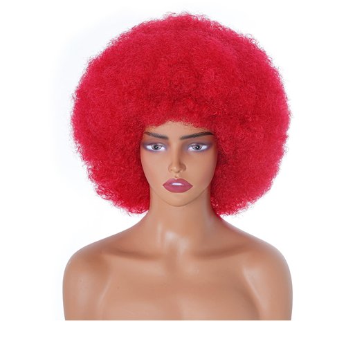 Rbenxia 14 Inch Short Afro Wig for Black Women 70s Afro Kinky Curly Wig Synthetic Costume Wigs Anime Fashion Halloween Cosplay Daily Party (Red)