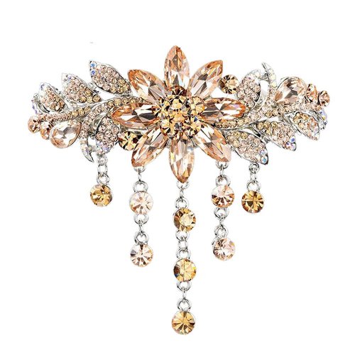 E EMZHOLE Luxury Hair Barrettes Flower Tassel Design Spring Clip Rhinestone Hairpin Crystal Hair Clip Hair Accessories for Women Girls (Champagne)