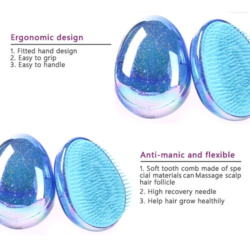 Detangling Brush, Hair Brush Portable Travel, Glitter Egg Shape Anti Static Knots, Air Cushion Massage Detangler Brush for Curly Long Thick Dry Wet Frizzy Damaged Hair Adults Kids
