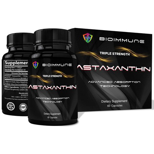 BioImmune Triple Strength AstaQuil™ Astaxanthin 12mg Enhanced Absorption, 60 Softgels w/Organic Coconut Oil. Powerful Antioxidant for Eye, Joint & Heart Health.
