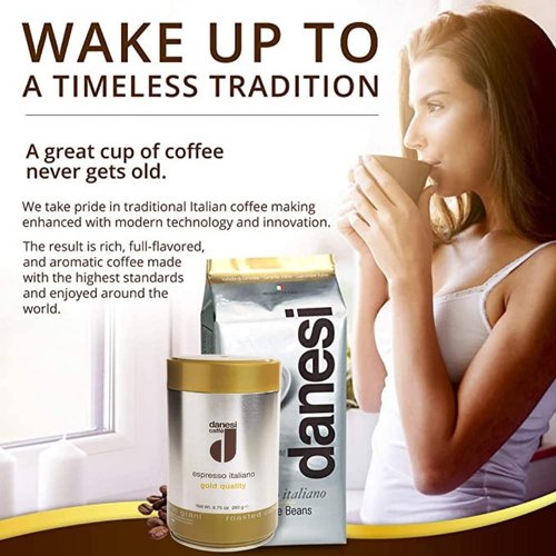 Danesi Caffe Italian Coffee Beans (Whole Roasted Coffee Beans for Espresso) - Espresso Coffee Beans (Medium Roast Whole Bean) Coffee Bean - Coffee Beans Espresso - Coffee Whole Bean - Gold (8.75oz)