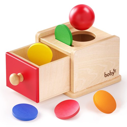 Boby Toddler Toys Coin&Ball Drop Box 2 in 1 Wooden Object Permanence Box, Infant Early Learning Toys for 12-18 Month 1-2 Year Old Girl Boy Birthday Gifts