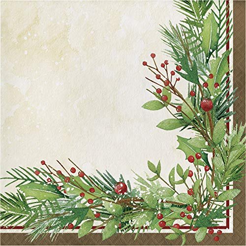 Creative Converting Winter Wreath Napkins, Ivory