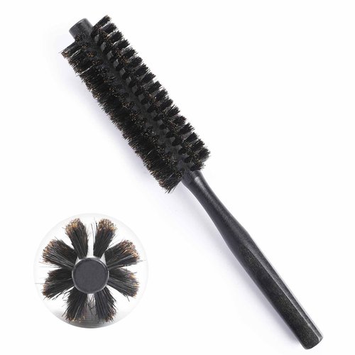 Small Round Hair Brush, 1.3 Inch Portable Mini Natural Soft Boar Bristle Hairbrush Travel Circle Brush with Wooden Handle for Women's Thin Short Fine Hair, Adding Hair Volume, Beard Brush for Men