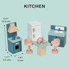 Mentari Toys - Kitchen - Wooden Dollhouse Furniture Set for Dollhouse Kitchen - Furniture Incl Cooker Oven, Fridge, Sink, Table and Other Accessories - Age 3+