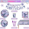170Pcs Mermaid Birthday Party Decorations , Mermaid Party Supplies Set Includes Napkins, Tablecloths, Cups, Plates, Knives, Forks, Spoons, Ocean Theme Birthday Party Banners, Serves 24