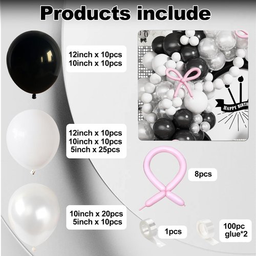 Jobkoo Black and White Balloon Arch Kit Bow Pearl White Black Latex Balloons Garland with Pink Bow Balloons for Girls Women Coquette Bachelorette Baby Bridal Shower Birthday Wedding Party Decorations