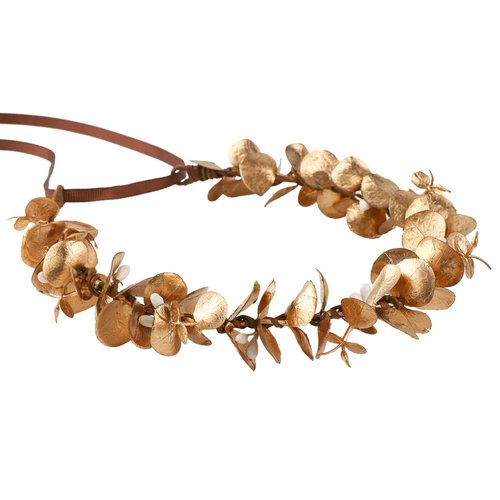 KorViSHOW Gold Leaf Headband Eucalyptus Leaves Crown Fairy Princess Headpiece Golden Leaf Flower Crown for Wedding Prom Festival Women Girls Hair Accessories