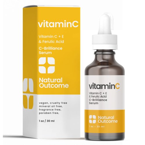 Natural Outcome Vitamin C Serum with Vitamin E & Ferulic Acid | Anti-Aging Radiance Restoring Facial Serum | Powerful Antioxidant Lift Fine lines, Wrinkles, & Sunspots | Firms & Hydrates Skin | 1 Oz