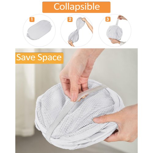 Durable Collapsible Laundry Baskets, Reinforced Mesh Pop Up Laundry Hamper, Foldable Clothes Hampers with Carry Handles for Laundry, Bathroom, Kids Room, Dorm or Travel White