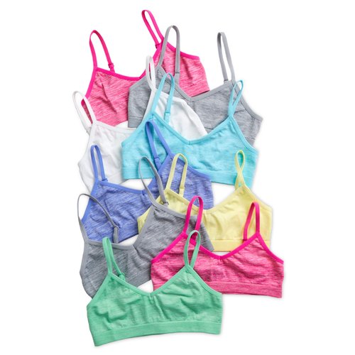 Sweet & Sassy Girls Seamless Training Bra Cami Training Bra Stretch Performance Seamless Bra 9 Pack, Size Medium, Spacedye