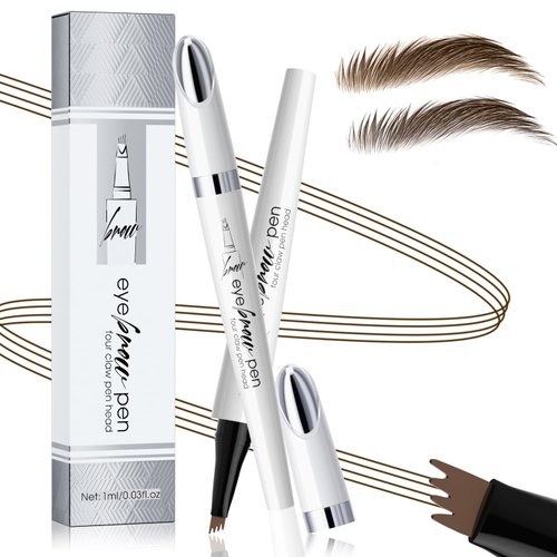 Microblading Eyebrow Pen-Upgraded Eye Brow Pencils for Women Brown with Micro-Fork Tip Applicator, Smudge-Proof and Waterproof Eyebrow Pencil for Natural Hair-Like, Last All-Day Wear, Dark Brown