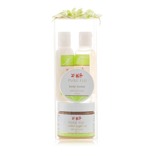 Pure Fiji Spa Gifts for Women and Man - Body Gift Box Include: Sugar Scrub, Bath and Body Oil, Body Butter and Body Lotion, Scent Starfruit