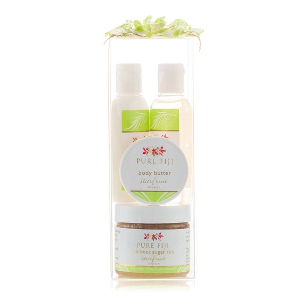 Pure Fiji Spa Gifts for Women and Man - Body Gift Box Include: Sugar Scrub, Bath and Body Oil, Body Butter and Body Lotion, Scent Starfruit