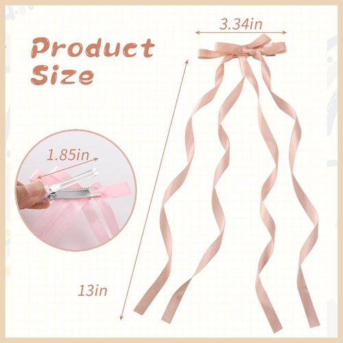 Waimemoya 6 PCS Bow Hair Clips, Ribbon Hair Clips for Women Girls, Double Bowknots Hair Bows Clips With Organizer Box, Tassel Ribbon Bowknot With Long Tail, Valentines Birthday Gift