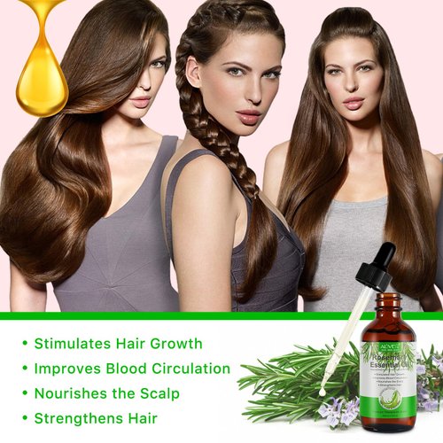 Organic Rosemary Oil for Hair Growth 2.02 Fl Oz with Scalp Massager, Pure Rosemary Essential Oil for Eyelashs, Eyebrows, Face, Skin Care, Body Massage, Nourishes The Scalp, Improve Blood Circulation