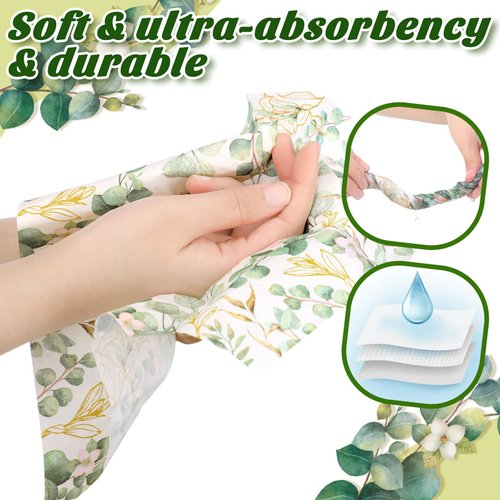 Spiareal Eucalyptus Napkins Disposable Hand Towels for Bathroom Sage Green Leaves Guest Decorative Paper Hand Towels for Dinner Banquet Party Wedding Dinning Decor(120 Pcs)