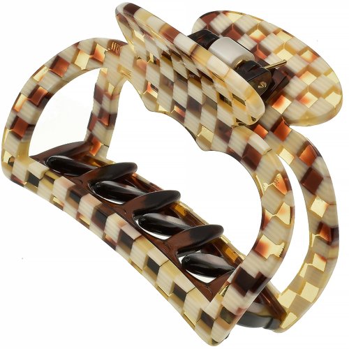 Camila Paris CP3595 French Hair Clip for Women, Small 2.5 inch Handmade, Damier, Girls Hair Claw Clips Jaw Fashion Durable Styling Hair Accessories for Women, Strong Hold No Slip Grip. Made in France