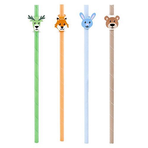 Kikkerland Woodland Paper Straws, Pack of 12, , Multicolor