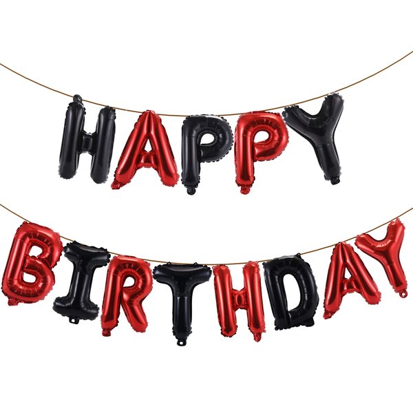 YPSelected Happy Birthday Balloons Banner 16 Inch Hanging Birthday Balloons 3D Silver Foil Letter Balloons for Kids and Adults Birthday Party Decorations Supplies (Red Black)