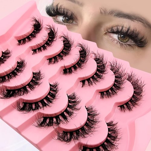 7 Pairs Cat-Eye Lashes Flu-ffy 16mm Fox Eye Lashes Curly Volume Eyelashes Faux Mink Lashes that Look Like Extensions Lashes Wispy False Eyelashes Natural Look(Z10)