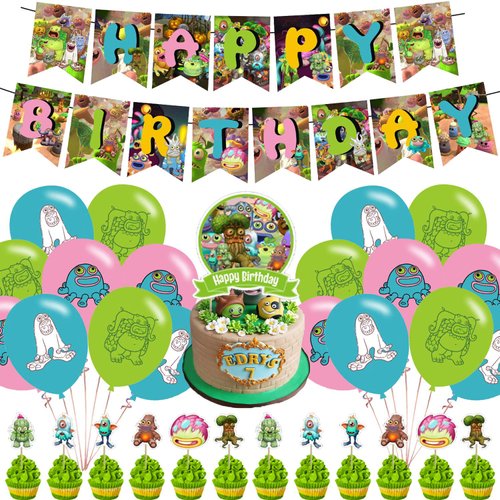 Singing Monsters Birthday Party Decorations, Monsters of Singing Theme Party Supplies with Happy Birthday Banner, Cupcake Toppers, Balloons for Baby Shower Kids Adult Birthday Party Favors