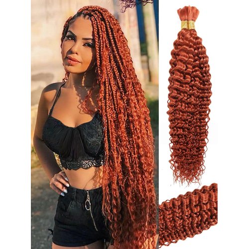 Human Braiding Hair 1 Bundle 100g 18 Inch Deep Water Wave Bulk Human Hair for Braiding No Weft 10A Brazilian Virgin Curly Human Hair Extensions for Boho Braids Wet and Wavy Ginger Braiding Hair
