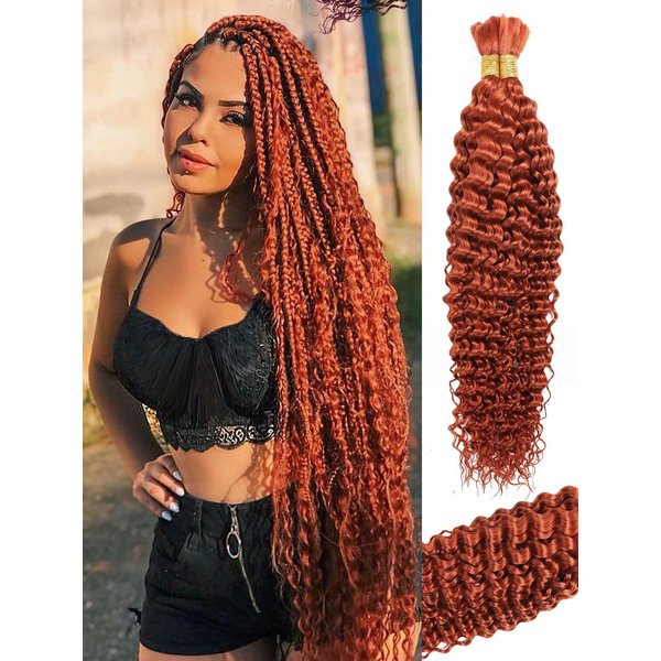 Human Braiding Hair 1 Bundle 100g 18 Inch Deep Water Wave Bulk Human Hair for Braiding No Weft 10A Brazilian Virgin Curly Human Hair Extensions for Boho Braids Wet and Wavy Ginger Braiding Hair
