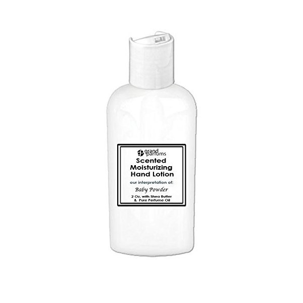 Grand Parfums 2 Oz Moisturizing Hand Lotion with Shea Butter (Baby Powder) Scented Hand Cream Spa Product, Travel Size Paraben Free