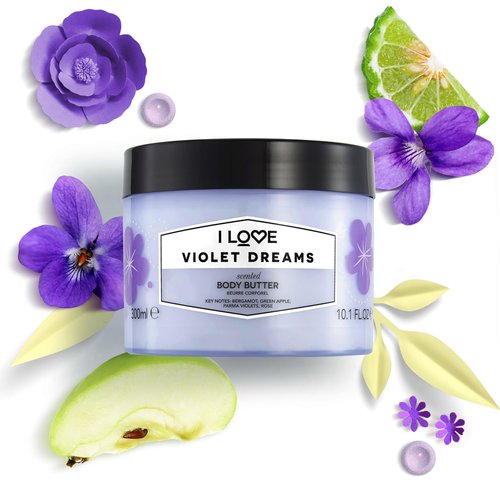 I Love Violet Dreams Scented Body Butter - Hydrating Body Butter for Dry Skin - Vitamin E and Aloe Vera - Shea Butter and Coconut Oil - 10.1 oz