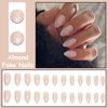 MISUD Press on Nails Medium Almond Fake Nails Glossy Glue on Nails Bling Glitter Acrylic Nails Stiletto Nude Artificial Nails Sparkly Sequins Stick on False Nails with Design 24 pcs