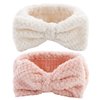 YISSION 2PCS Spa Headband with Bow No Slip Head Band for Face Wash Makeup Skincare Facial Headband Elastic Hair Band Microfiber Headbands for Women Girls (White Pink)
