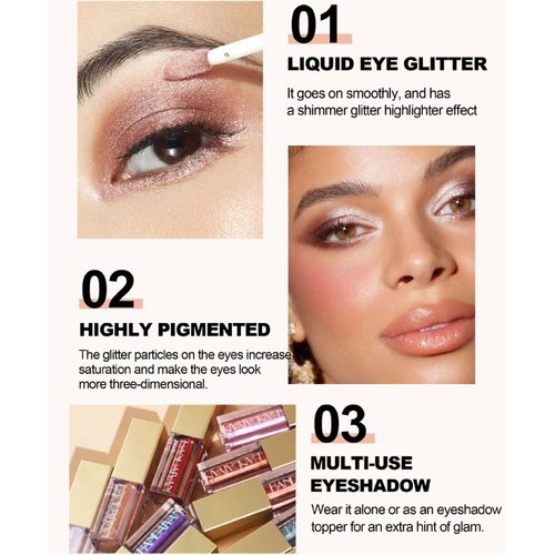 Mysense Liquid Glitter Eyeshadow,Shimmer Liquid Eye Shadow,Creates Multi-Dimensional Eye Glitter Makeup Looks,Quick Drying,Smudge Proof,11 Silver