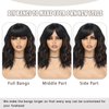 BEAUTIFA Black Mix Brown Wig with Bangs for Women 14 Inch Shoulder Length Short Bob Wavy Curly Wig Black Mix Brown Wig Heat Resistant Synthetic Wigs