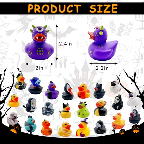 24 PCS Halloween Rubber Ducks，Baby Bath Toys Assorted Duckies，Halloween Party Favor for Kids ,Halloween Style Design Ducks Toys for Halloween Decor,Baby Showers,Birthday Gifts(Halloween)