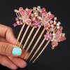 Chargances Butterfly Luxury Crystal Hair Comb Boho Shiny Flower Hair Comb Bridal Wedding Pink Rhinestone Hair Side Combs Hair Accessories Headpiece for Women and Girls (Pink)