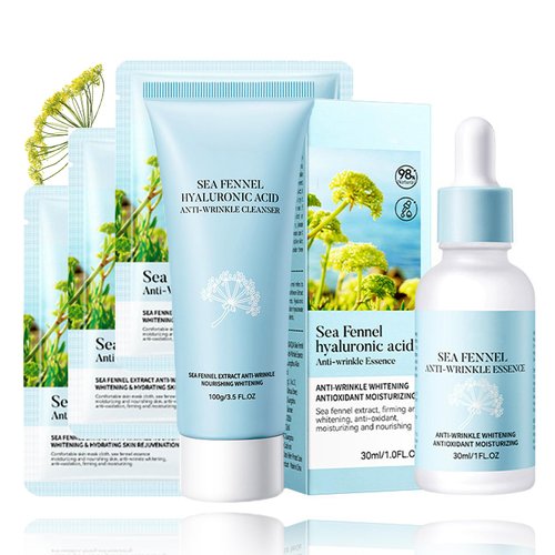 Rosarden Hyaluronic Acid Skincare Set, 5-In-1 Gift Set With Facial Cleanser, Face Serum, & Mask, Anti-Aging Kit And Crithmum Maritimum, For Firm Skin Fade Wrinkles