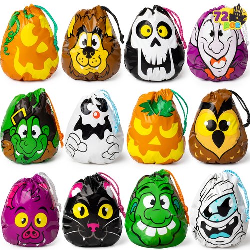 JOYIN 72PCS Halloween Drawstring Goody Bags for Halloween Treats Bags, Trick or Treat Bags, Goodie Candy Gift Bags Bulk for Kids Trick or Treating, Halloween Party Favors Supplies