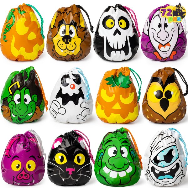 JOYIN 72PCS Halloween Drawstring Goody Bags for Halloween Treats Bags, Trick or Treat Bags, Goodie Candy Gift Bags Bulk for Kids Trick or Treating, Halloween Party Favors Supplies