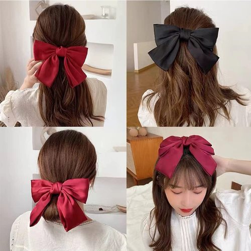 Bow Barrettes Clips for Women Girls Hair Accessories, Big Bowknot Hair Clip Girls Hair Bows for Women Red Black Hair Bow Clips Barrette 2Pcs