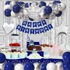 Navy Blue Birthday Party Decorations For Men-Navy Blue Silver White Latex Balloons,Foil Balloons,Birthday Banner, Fringe Curtains And Tablecloth For 20th 21st 22th 25th 30th 40th 50th 60th Decor