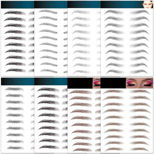 Eyebrow Tattoo Stickers 80 Pairs, 8 Sheets Eyebrow Temporary Tattoo Peel Off Sticker Waterproof 6D Hair-Like False Instant Transfer for Women, Girls | Natural Strokes, Shaping