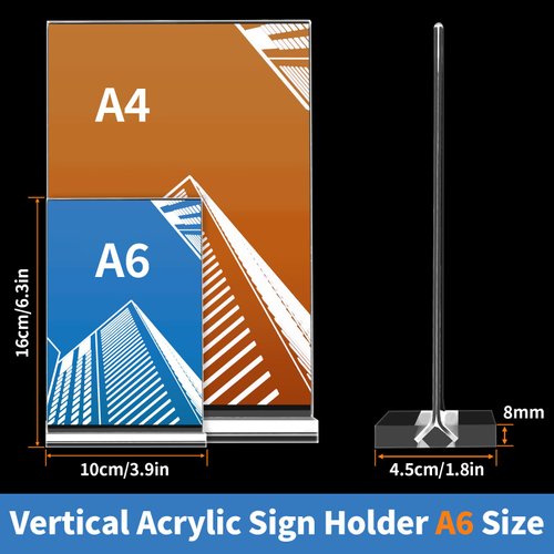 Acrylic Sign Holder 4x6 Inch, 3 Pack Sign Holders Vertical , Double Sided Display Clear TableTop Sign Holder, Acrylic Paper Holder for Wedding Reception, Party Decoration, Numbers Picture Frames