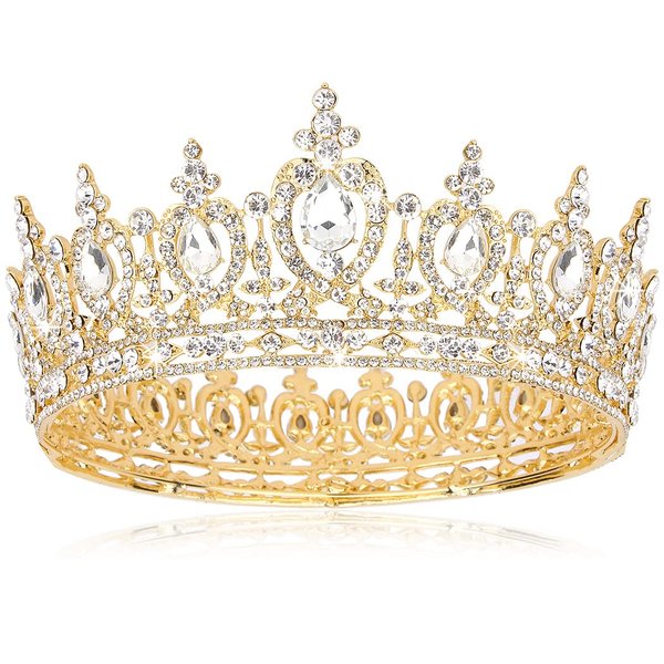 Atoden Gold Crown Queen Crown Crystal Princess Tiara Rhinestone Tiaras and Crowns for Women Wedding Tiara for Bride Full Round Headpiece for Party Birthday Decorations Prom Bridal