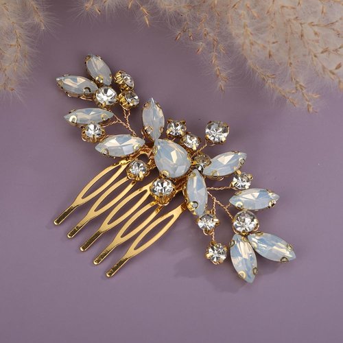 Rumtock Sparkle Opal Crystal Gold Hair Comb for Wedding Brides Women Handmade Cute Hair Accessories Special Occasion(Opal)