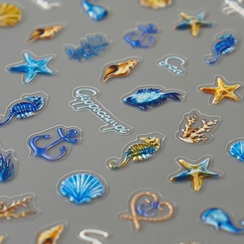 5D Embossed Seashell Starfish Nail Art Stickers Self- Adhesive Nail Decals Ocean Theme Nail Art Supplies for Nail Decorations Marine Life Summer Acrylic Nails Adhesive Slider for Women DIY Manicure
