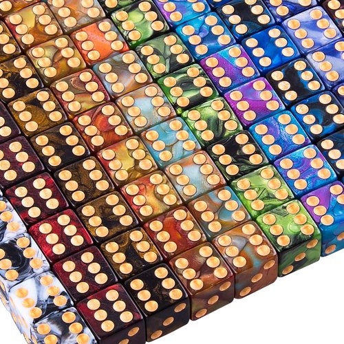AUSTOR 100 Pcs 6 Sided Dice Set 10 Two Tone Colors Dice with Gold Pips Square Corner Dice(Free Pouch)